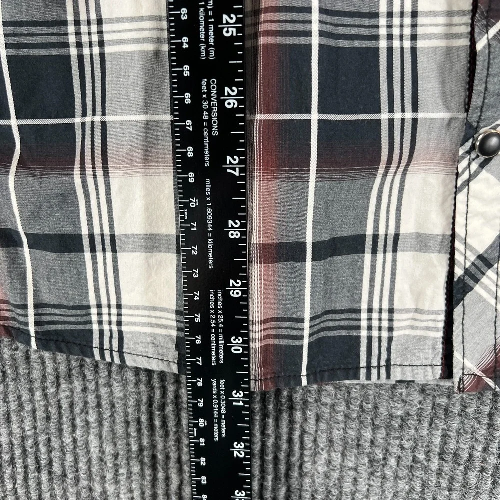 BKE Shirt Mens XL Extra Large Black White Plaid Long Sleeve Pearl Snap Western